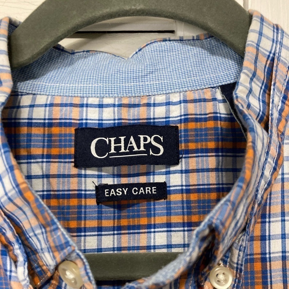 Mens Chaps Blue And Orange Plaid Button Down Shirt Size Medium - Picture 6 of 9
